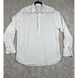 Zara Linen Blend Shirt Relaxed Fit White Pullover Long Sleeve L